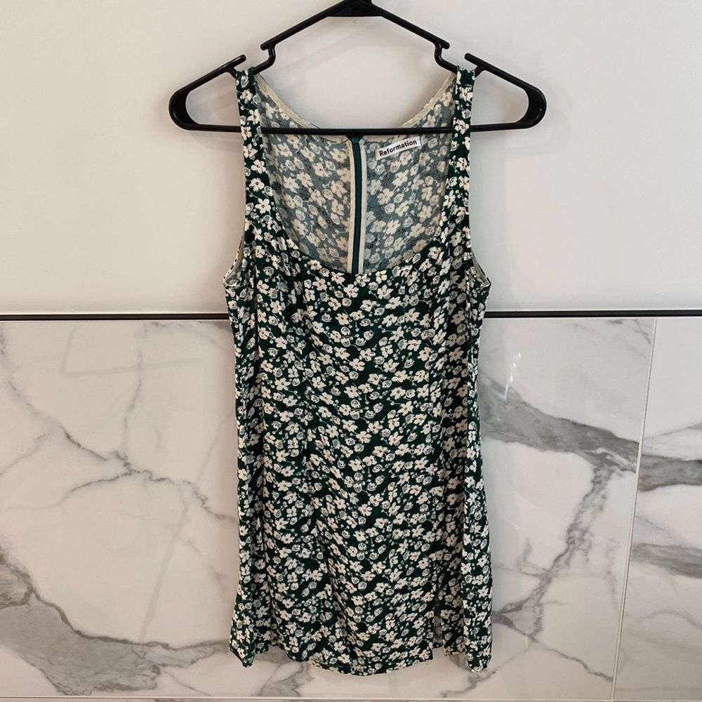 Reformation green floral sleeveless dress. Size 4